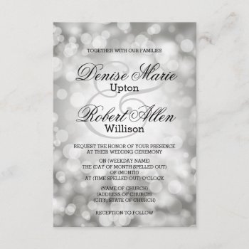 Elegant Silver Bokeh Wedding Invitation by One_Fine_Day at Zazzle