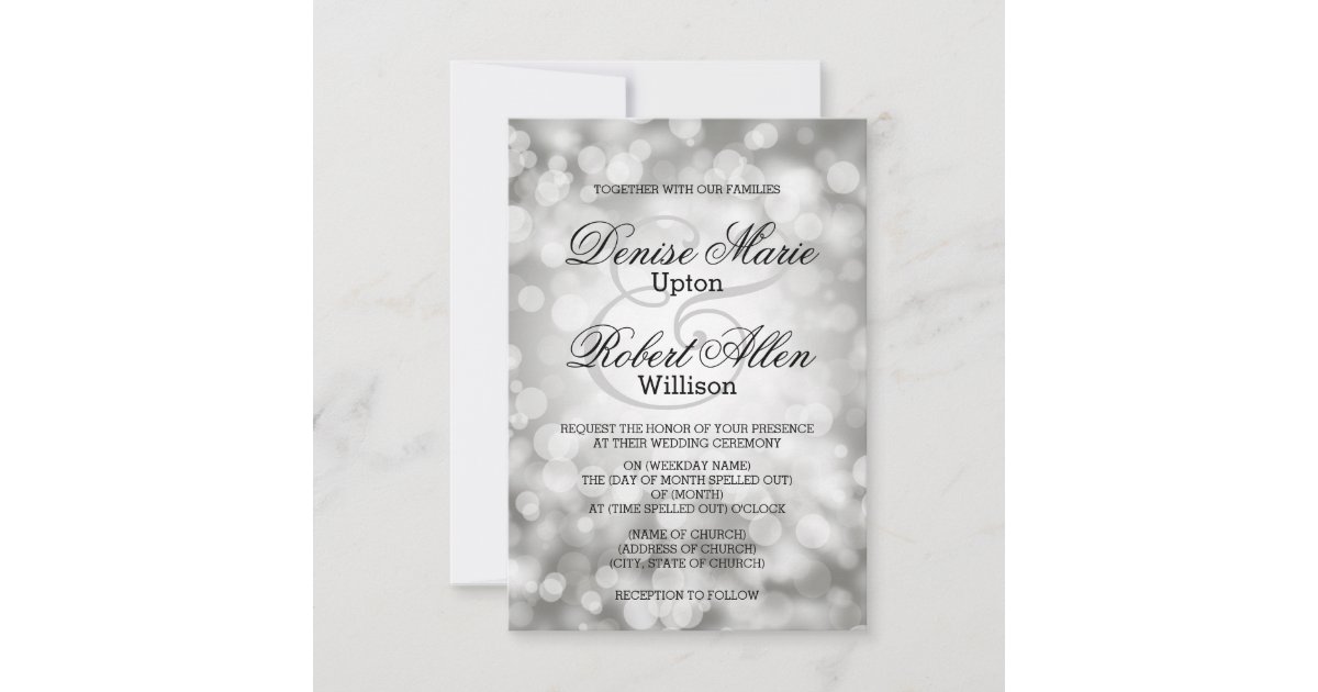 Elegant Silver Bokeh Wedding Invitation | Zazzle