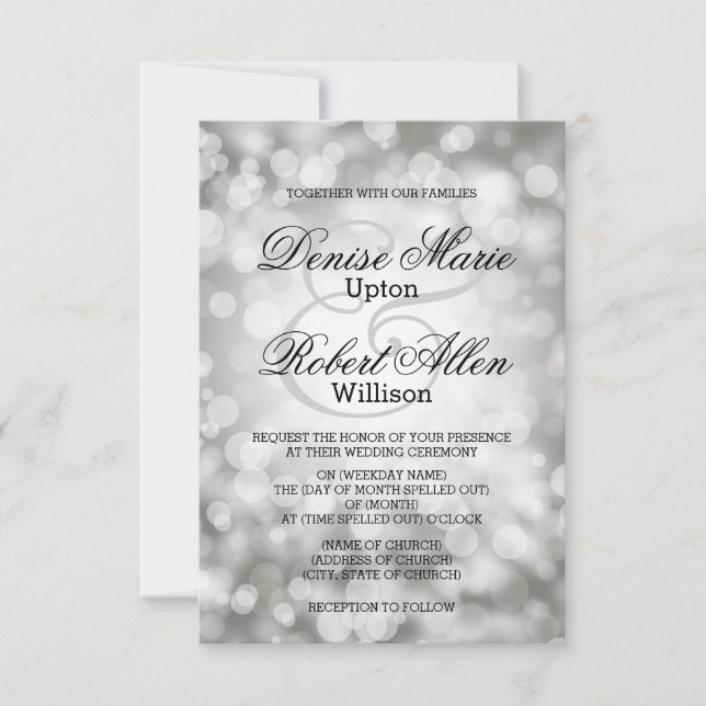 Elegant Silver Bokeh Wedding Invitation (Front)