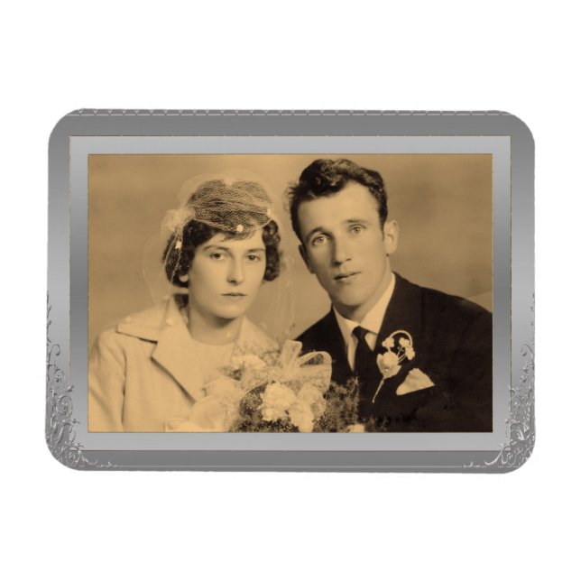 Elegant silver border frame custom photo  magnet (Horizontal)