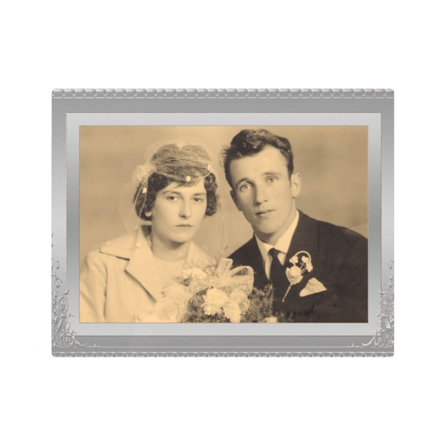 Elegant silver border frame custom photo  metal print (Front)