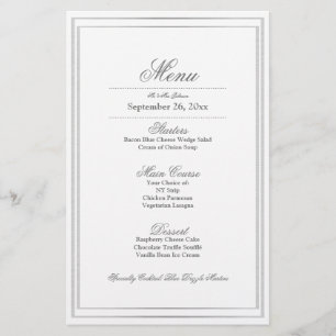 Elegant Silver Border Wedding Dinner Menu