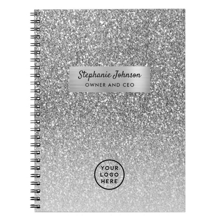 Elegant Silver Boss Lady Ceo Logo Ombre Glitter Notebook 