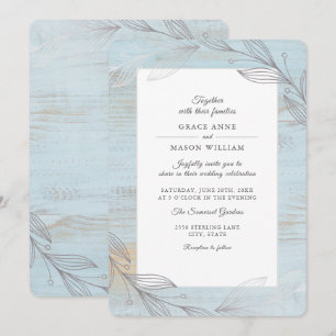 Elegant Silver Botanical Leaves Rustic Wedding Invitation