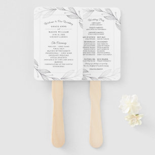 Elegant Silver Botanical Leaves Wedding Program Hand Fan