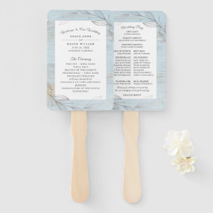 Elegant Silver Botanical Leaves Wedding Program Hand Fan