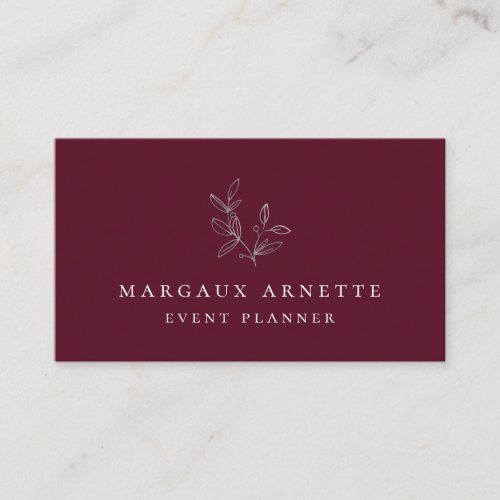 Elegant Silver Botanical Logo Bordeaux Business Card