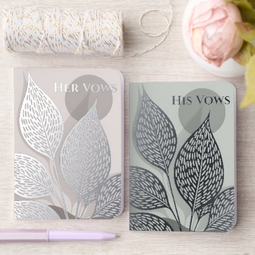 Elegant Silver Botanical Wedding Blush & Sage Pair Foil Vow Books