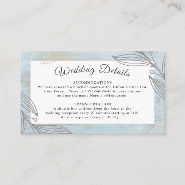 Elegant Silver Botanical Wedding Details Website Enclosure Card (Front)