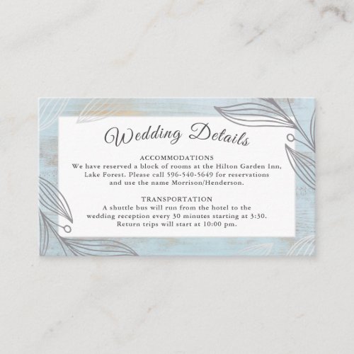 Elegant Silver Botanical Wedding Details Website Enclosure Card