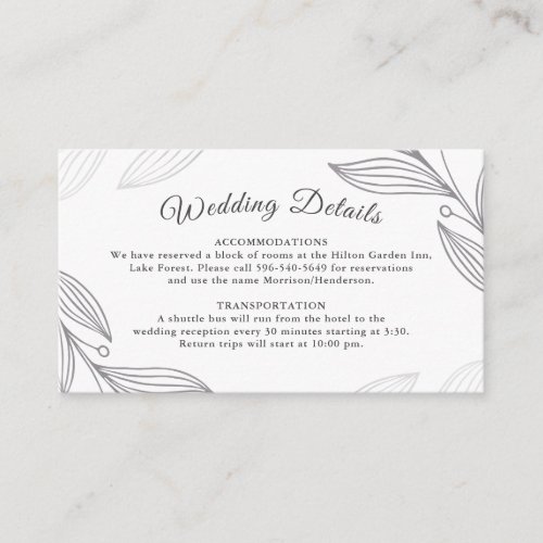 Elegant Silver Botanical Wedding Details Website Enclosure Card