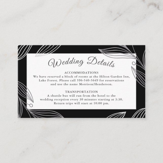 Elegant Silver Botanical Wedding Details Website Enclosure Card (Front)