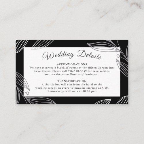 Elegant Silver Botanical Wedding Details Website Enclosure Card