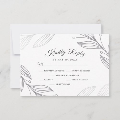 Elegant Silver Botanical Wedding Dinner Choice RSVP Card