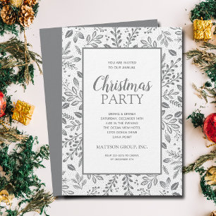 Elegant Silver Botanicals Christmas Party Invitation