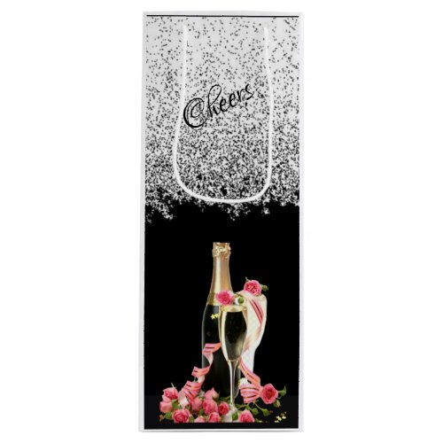 Elegant Silver Bottle and Glasses Wine Gift Bag