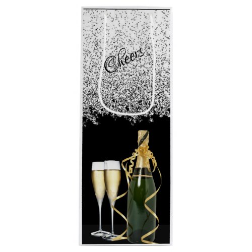 Elegant Silver Bottle and Glasses Wine Gift Bag