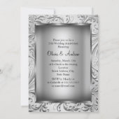 Elegant Silver Bow Floral Swirl 25th Anniversary Invitation (Back)