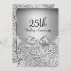 Elegant Silver Bow Floral Swirl 25th Anniversary