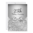 Elegant Silver Bow Floral Swirl 25th Anniversary