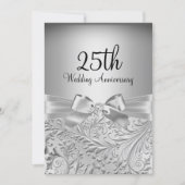 Elegant Silver Bow Floral Swirl 25th Anniversary Invitation (Front)