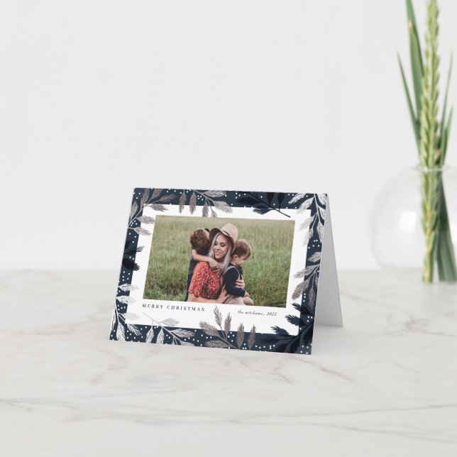 Elegant Silver Branches 3 Photo Christmas Holiday Card (Front)