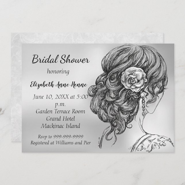 Elegant Silver Bridal Shower Invitation (Front/Back)