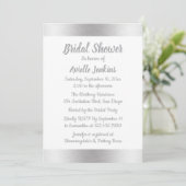 Elegant Silver Bridal Shower Metallic Glam Wedding Invitation (Standing Front)
