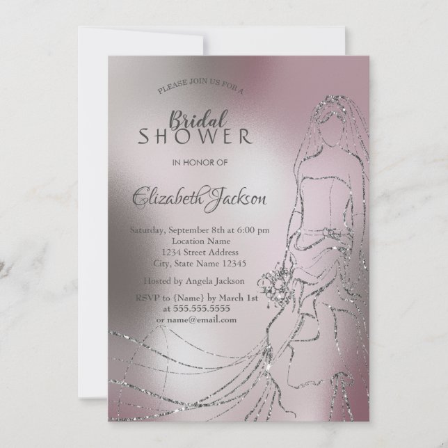 Elegant Silver Bride Metallic Bridal Shower  Invitation (Front)