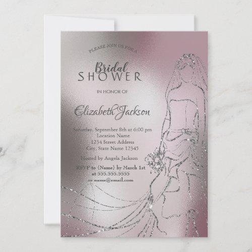 Elegant Silver Bride Metallic Bridal Shower  Invitation