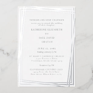 Elegant Silver Bride Parents 2 Venue Silver II Foil Invitation