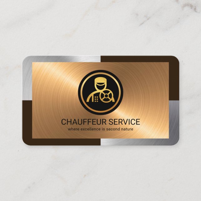 Elegant Silver Bronze Layers Chauffeur Driver Business Card (Front)