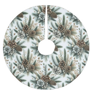 Elegant Silver Brown Pinecones Christmas Tree Brushed Polyester Tree Skirt