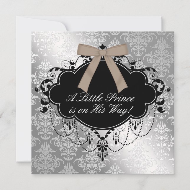 Elegant Silver Brown Prince Baby Boy Shower Invitation (Front)
