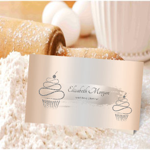 Elegant Silver Brush Stroke,Glitter Cupcakes Business Card