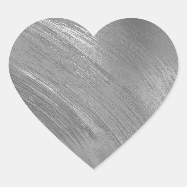 Elegant Silver Brush Strokes  Heart Sticker (Front)
