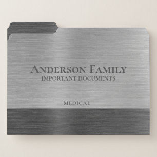 Elegant Silver Brushed Metal Important Documents File Folder