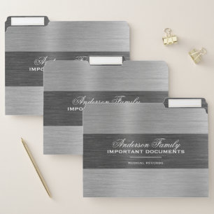 Elegant Silver Brushed Metal Important Documents File Folder