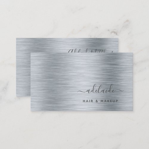 Elegant Silver Brushed Metallic Monogram Name Busi Business Card