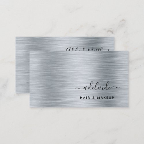 Elegant Silver Brushed Metallic Monogram Name Business Card