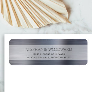 Elegant Silver Brushed Metallic Return Address Label