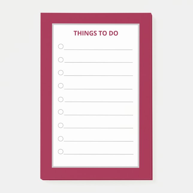 Elegant Silver, Burgundy Red & White Things To Do Post-it Notes (Front)