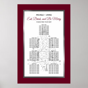 Elegant Silver Burgundy Wedding Seating Chart