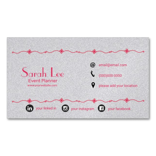 Elegant silver business card magnet (Front)