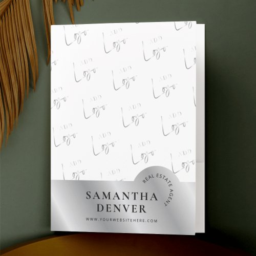 Elegant Silver Business Logo Pattern Branded Pocket Folder