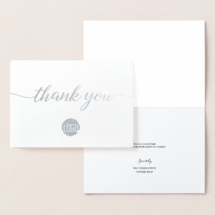 Elegant Silver Business logo Thank you Foil Card