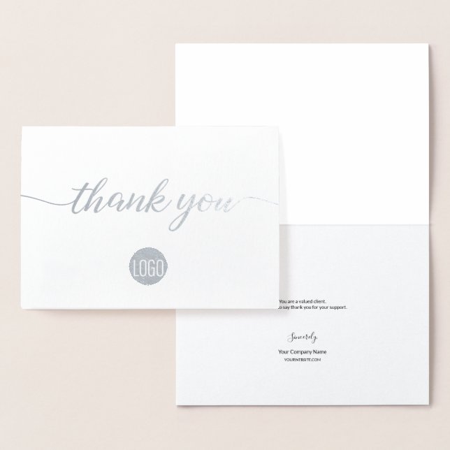 Elegant Silver Business logo Thank you Foil Card (Display)