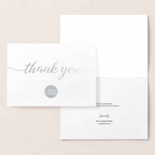 Elegant Silver Business logo Thank you Foil Foil Card