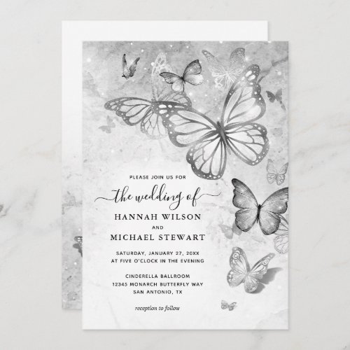 Elegant Silver Butterfly Wedding Invitation