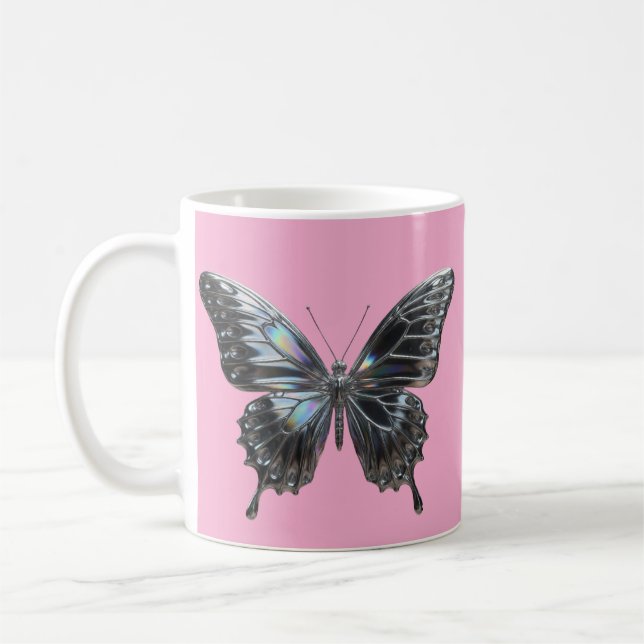 Elegant Silver Butterfly with Open Wings Coffee Mug (Left)